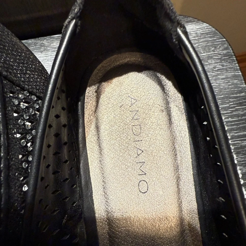 Andiamo Black Rhinestone Studded Espadrille Slip On Flats Womens Size 11 - Picture 9 of 12